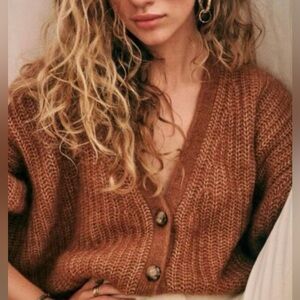 Sezane Chestnut Knit Cardigan